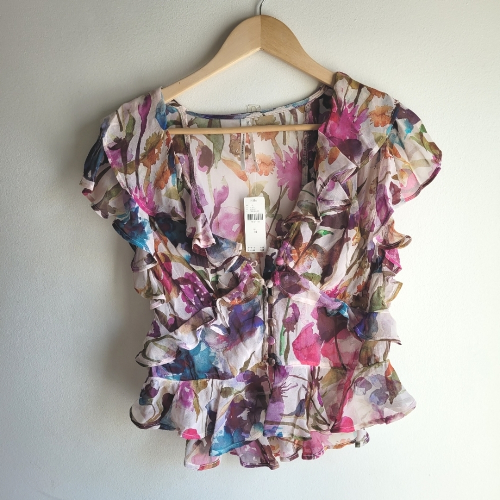 Floral Ruffle V-Neck Blouse - Pink Multi - Picture 4 of 10